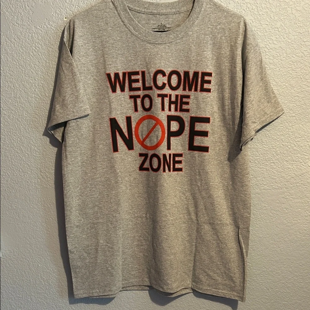 Gray Graphic T-Shirt with Red Text